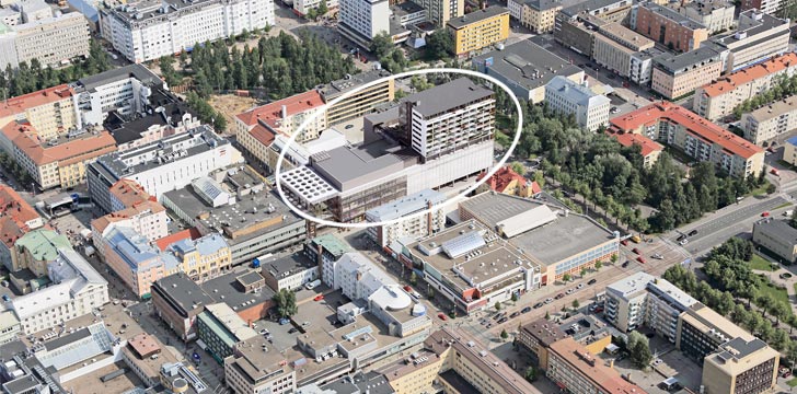 Aerial picture from shopping centre Valkea and residential building Pajarinkulma.